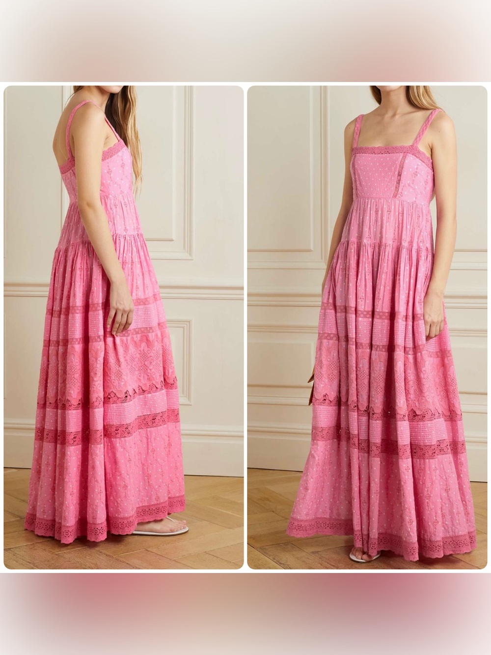 New! LoveShackFancy Camisha Crochet-Lace, Polka-dot Cotton Maxi Dress 💕 size 8